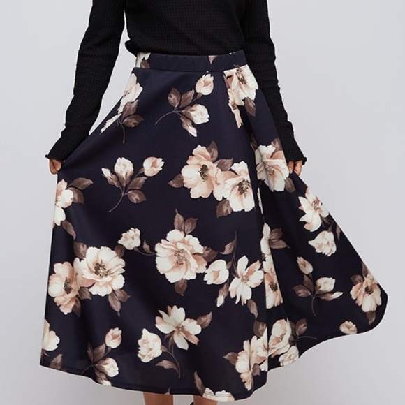 A line floral navy blue midi skirt - Picture 2 of 2
